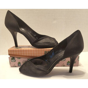 Bandalino Black Satin & Mesh Peep Toe D'Orsay Pumps - Size 6